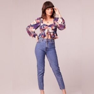 Band Of The Free Shirt Medium Purple Floral Puff Sleeve Crop Top Smocked NWT $79